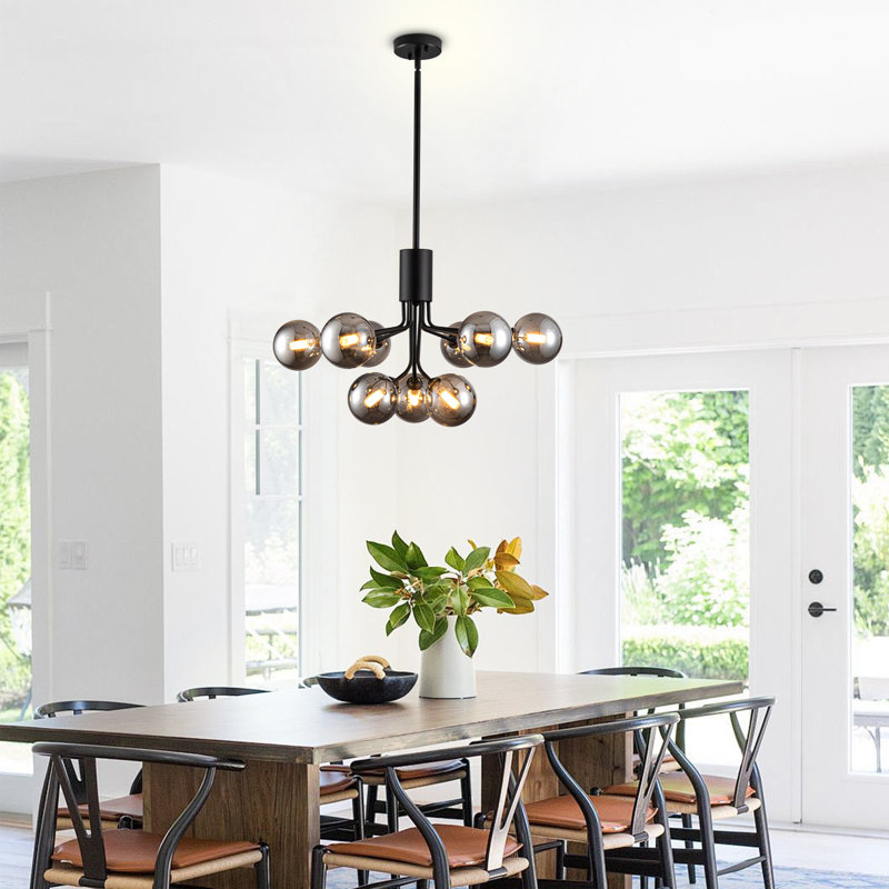 【Novelbright】Chandelier Ivy Bronx Janwillem 9-Light Modern Bubble Chandelier Black Sputnik